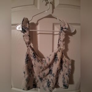 a.n.a Cream and Blue Smocked Tank Top